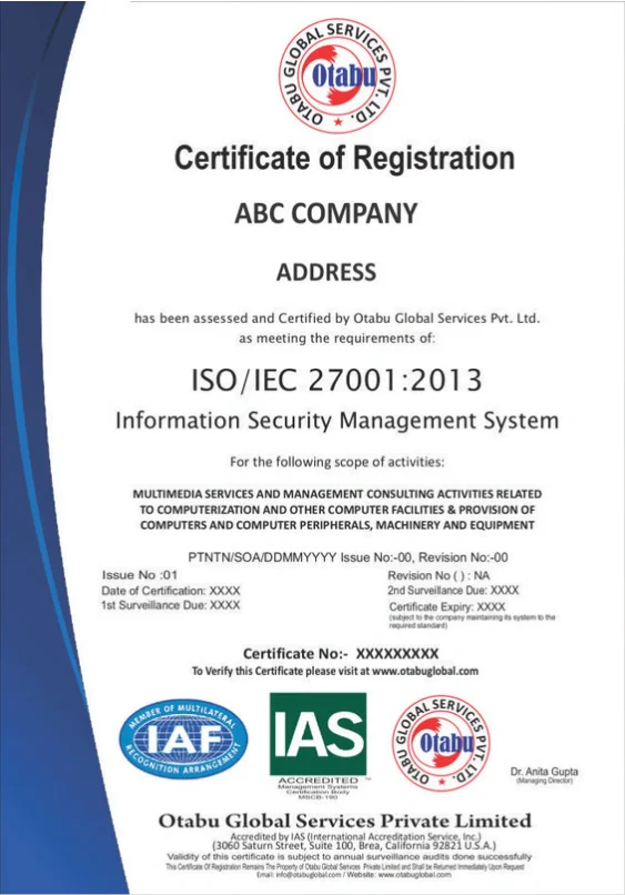 contoh sertifikat iso 27001 otabu